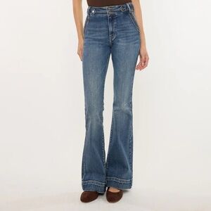 Kancan Kiery High Rise Flare Jeans Wide Hem and Button Detail on Pockets NWT